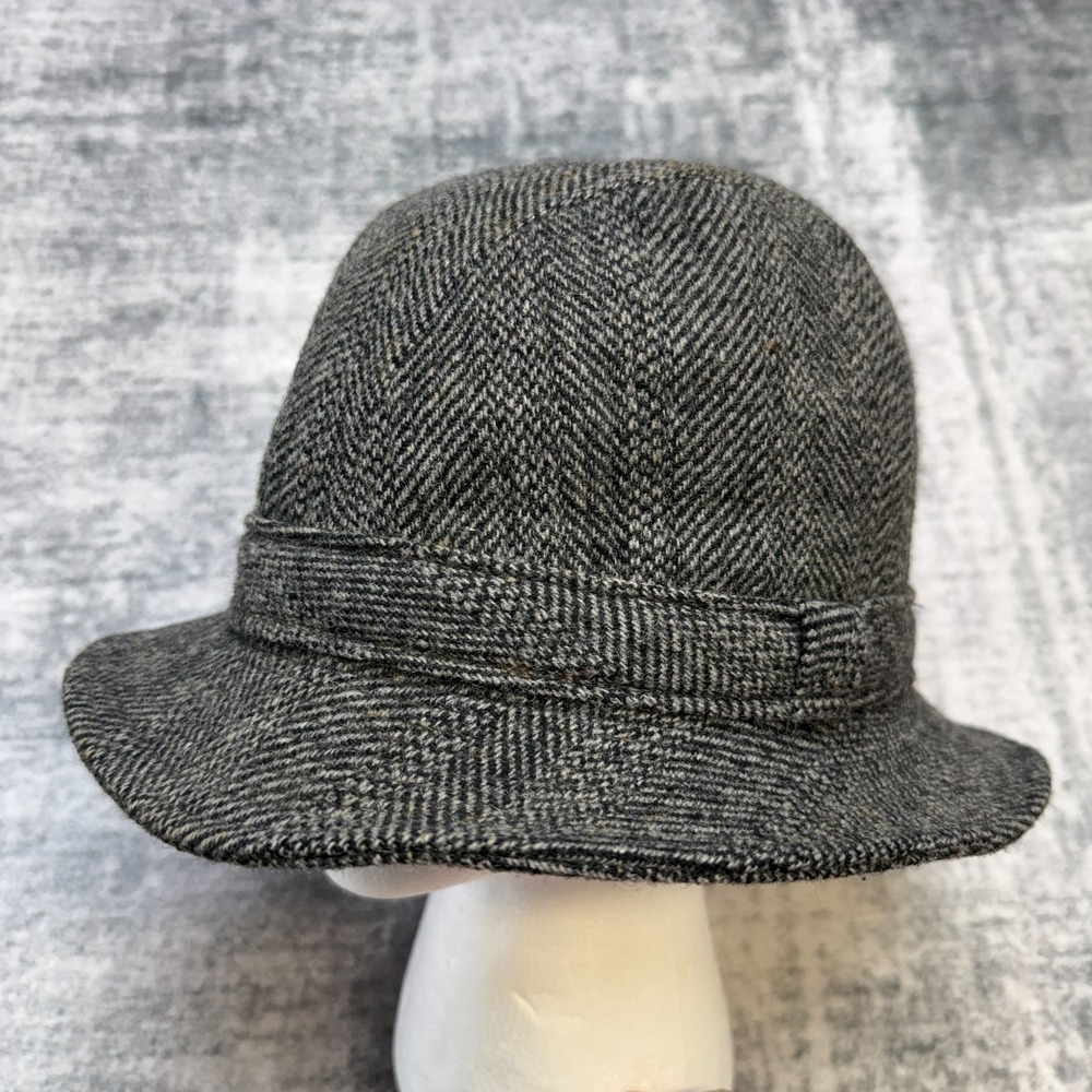 VTG Pendleton Tweed Bucket Hat Adult Large Gray Wool Fedora Cloche Salt & Pepper